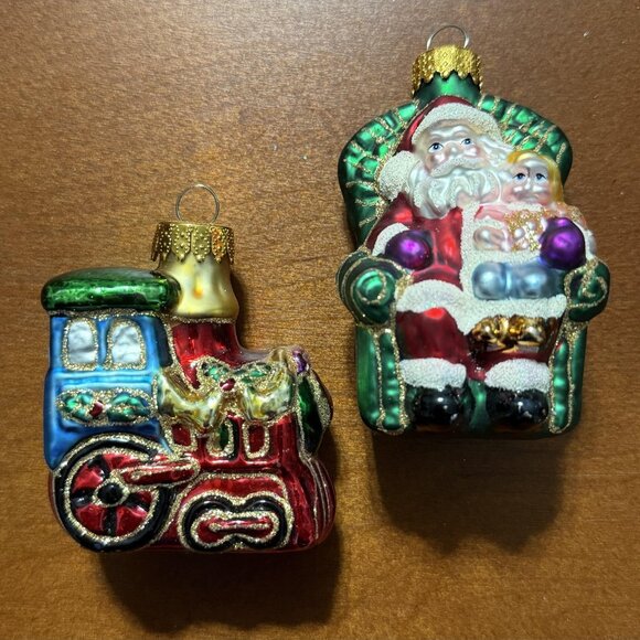 Vintage UT Santa & Train Christmas Ornaments Set Retro Hand Painted Blown Glass - Picture 7 of 7